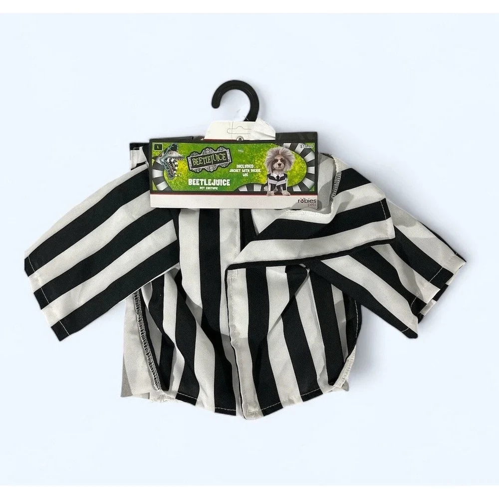 Beetlejuice‎ Pet Dog Costume With Wig LARGE New!!